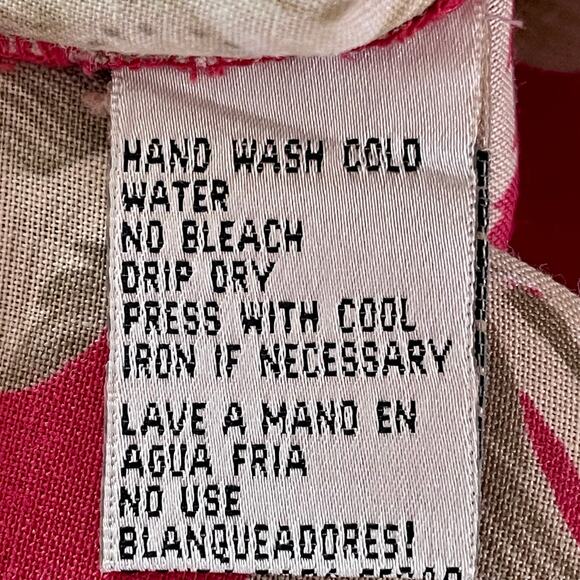 Evan Picone Red Cream Floral Print Ramie Camp Shirt Size L Summer Casual Cottage - Picture 7 of 7